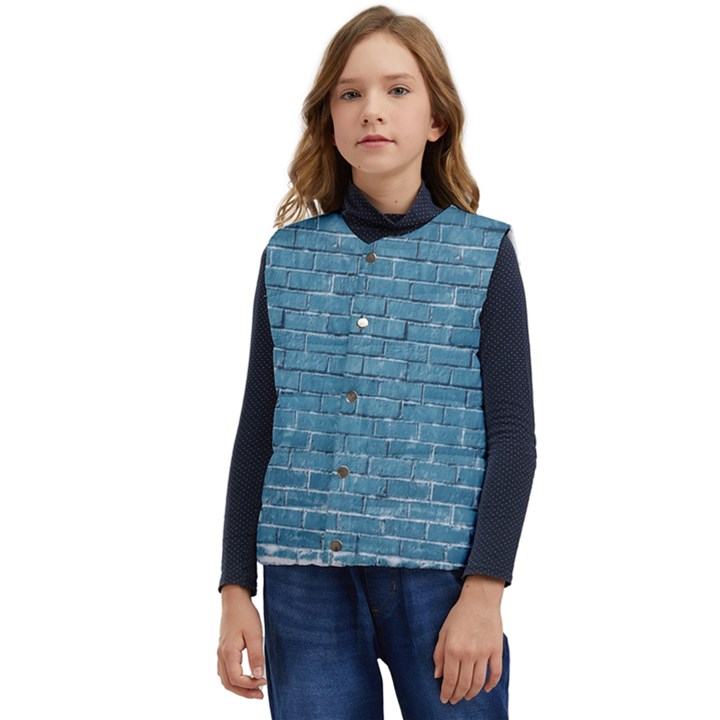 White And Blue Brick Wall Kid s Short Button Up Puffer Vest	