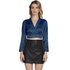 Denim Style  Long Sleeve Tie Back Satin Wrap Top