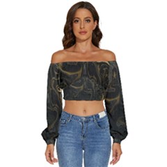 Black Gold  Long Sleeve Crinkled Weave Crop Top