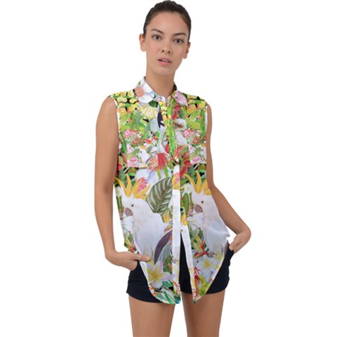 Birds Of Paradise  Sleeveless Chiffon Button Shirt by PollyParadiseBoutique7