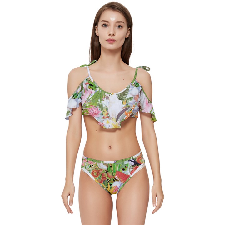 Birds of Paradise  Ruffle Edge Tie Up Bikini Set	