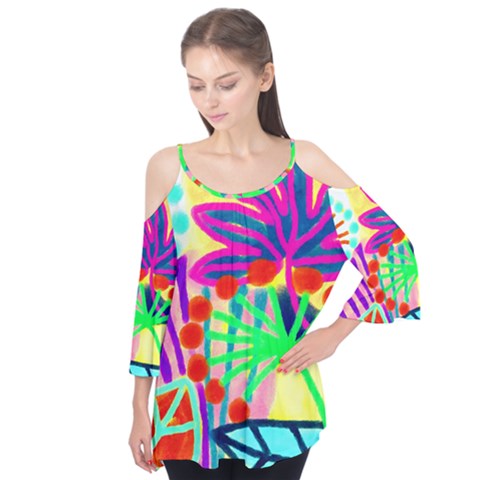 Abstract Garden Art To Wear Flutter Sleeve Tee  by Arttowear