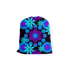 Flowers Pearls And Donuts Blue Purple Black Drawstring Pouch (medium) by Mazipoodles