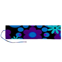 Flowers Pearls And Donuts Blue Purple Black Roll Up Canvas Pencil Holder (l) by Mazipoodles