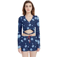 Flower Velvet Wrap Crop Top And Shorts Set by zappwaits