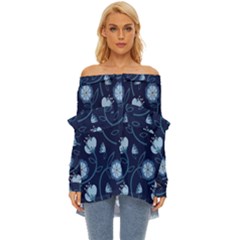 Flower Off Shoulder Chiffon Pocket Shirt by zappwaits