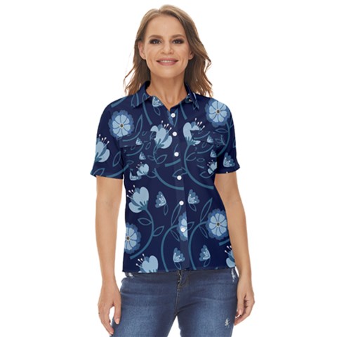 Flower Women s Short Sleeve Double Pocket Shirt by zappwaits