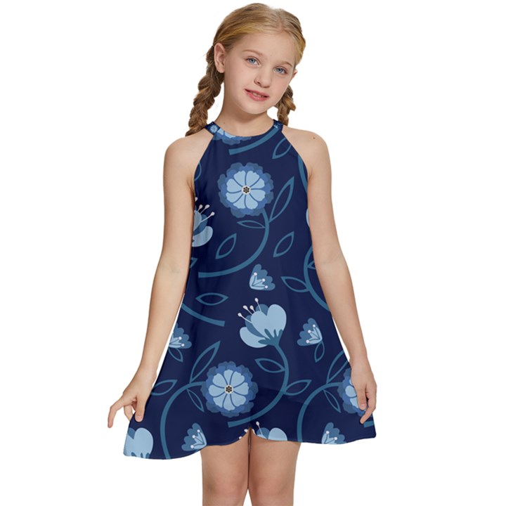 Flower Kids  Halter Collar Waist Tie Chiffon Dress