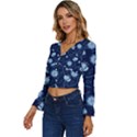 Flower Long Sleeve V-Neck Top View2