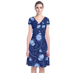 Flower Short Sleeve Front Wrap Dress by zappwaits