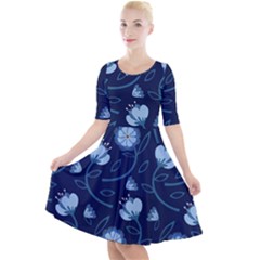 Flower Quarter Sleeve A-line Dress by zappwaits