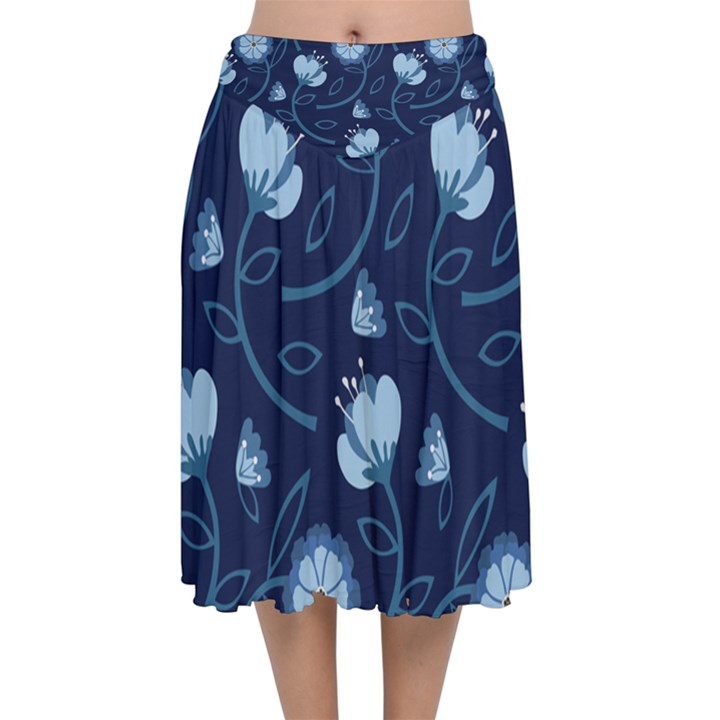 Flower Velvet Flared Midi Skirt