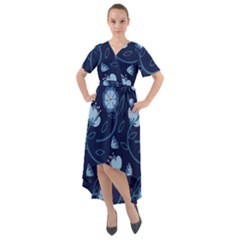 Flower Front Wrap High Low Dress by zappwaits