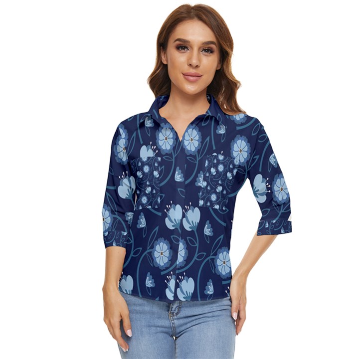 Flower Women s Quarter Sleeve Pocket Shirt