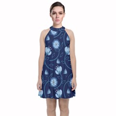 Flower Velvet Halter Neckline Dress  by zappwaits