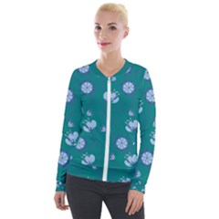 Floral-seamless-pattern Velvet Zip Up Jacket by zappwaits