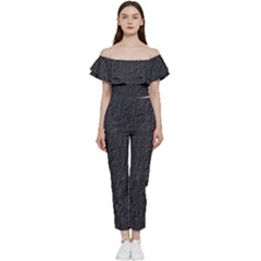 Black Wall Texture Off Shoulder Ruffle Top Jumpsuit by artworkshop