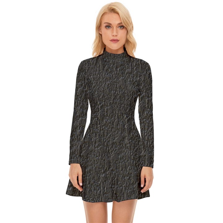 Black Wall Texture Long Sleeve Velour Longline Dress