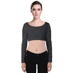 Black Wall Texture Velvet Long Sleeve Crop Top by artworkshop