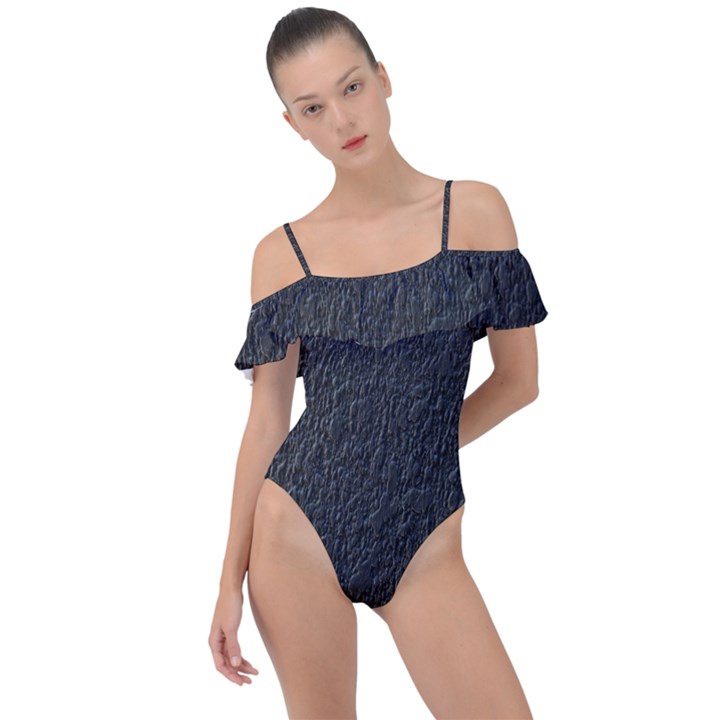 Black Wall Texture Frill Detail One Piece Swimsuit