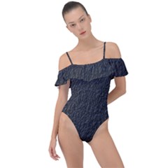 Black Wall Texture Frill Detail One Piece Swimsuit by artworkshop