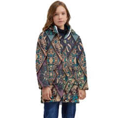 Flower Texture Kid s Hooded Longline Puffer Jacket by artworkshop