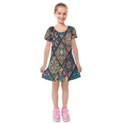 Flower Texture Kids  Short Sleeve Velvet Dress by artworkshop