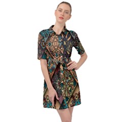 Flower Texture Belted Shirt Dress by artworkshop