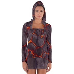 Lava Volcanic Rock Texture Long Sleeve Hooded T-shirt by artworkshop