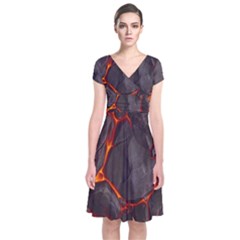 Lava Volcanic Rock Texture Short Sleeve Front Wrap Dress by artworkshop