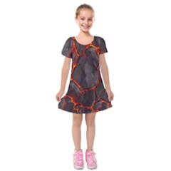 Lava Volcanic Rock Texture Kids  Short Sleeve Velvet Dress by artworkshop