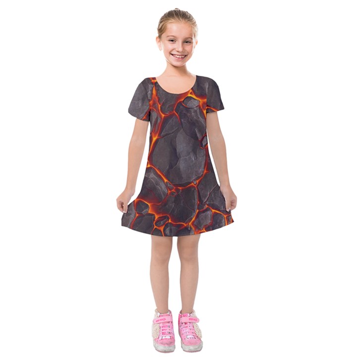 Lava Volcanic Rock Texture Kids  Short Sleeve Velvet Dress