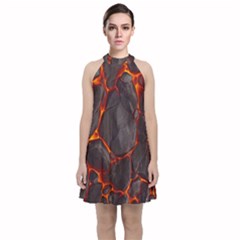 Lava Volcanic Rock Texture Velvet Halter Neckline Dress  by artworkshop