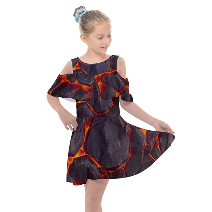 Lava Volcanic Rock Texture Kids  Shoulder Cutout Chiffon Dress