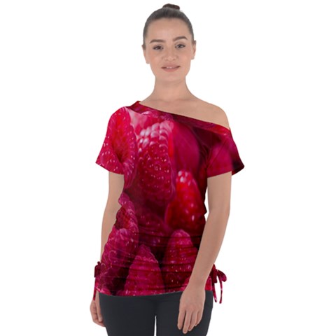 Raspberries Off Shoulder Tie-up Tee by artworkshop