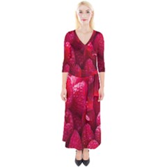 Raspberries Quarter Sleeve Wrap Maxi Dress by artworkshop