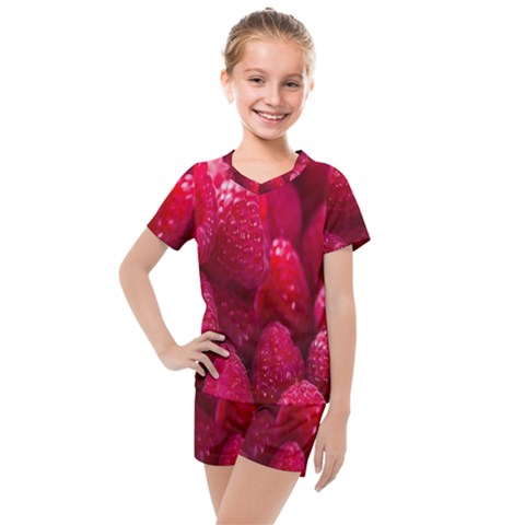 Raspberries Kids  Mesh Tee And Shorts Set by artworkshop