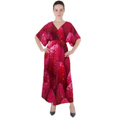 Raspberries V-neck Boho Style Maxi Dress by artworkshop