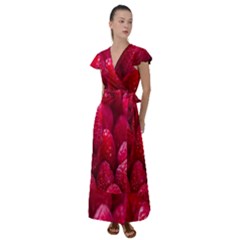 Raspberries Flutter Sleeve Maxi Dress by artworkshop