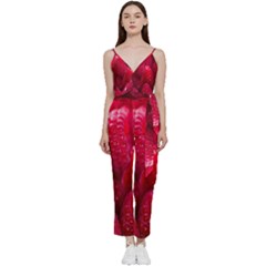 Raspberries V-neck Spaghetti Strap Tie Front Jumpsuit by artworkshop