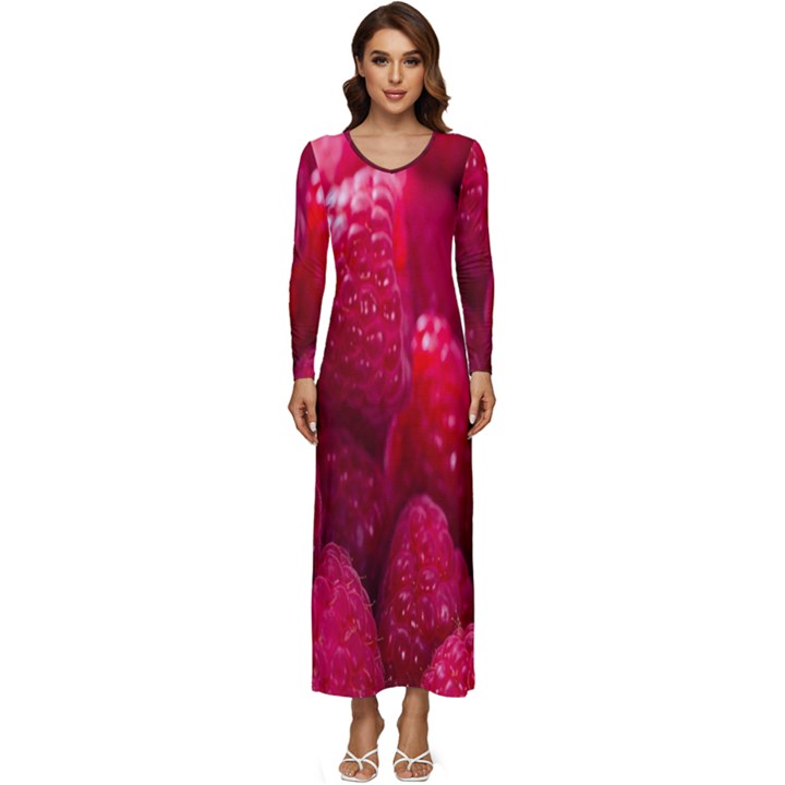 Raspberries Long Sleeve Velour Longline Maxi Dress