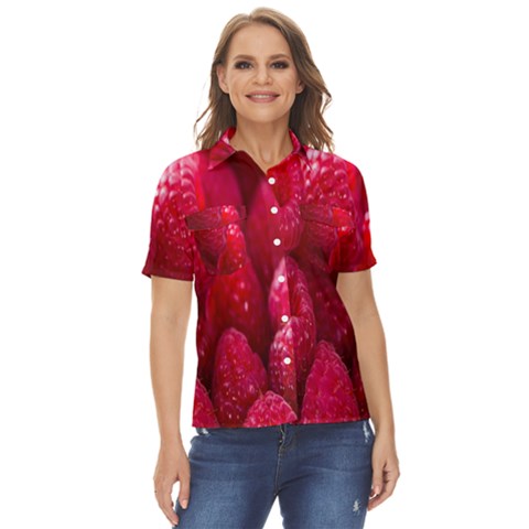 Raspberries Women s Short Sleeve Double Pocket Shirt by artworkshop