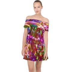 Rainbow Spectrum Bubbles Off Shoulder Chiffon Dress by artworkshop