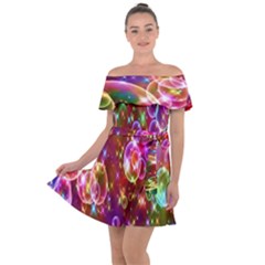 Rainbow Spectrum Bubbles Off Shoulder Velour Dress