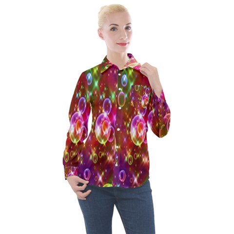 Rainbow Spectrum Bubbles Women s Long Sleeve Pocket Shirt by artworkshop