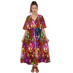 Rainbow Spectrum Bubbles Kimono Sleeve Boho Dress by artworkshop