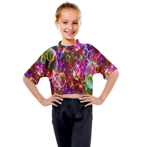 Rainbow Spectrum Bubbles Kids Mock Neck Tee by artworkshop