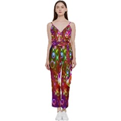 Rainbow Spectrum Bubbles V-neck Spaghetti Strap Tie Front Jumpsuit by artworkshop