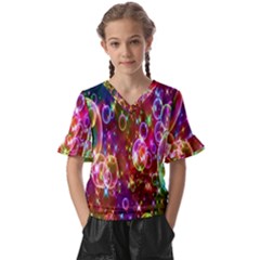 Rainbow Spectrum Bubbles Kids  V-neck Horn Sleeve Blouse by artworkshop