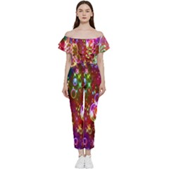 Rainbow Spectrum Bubbles Off Shoulder Ruffle Top Jumpsuit by artworkshop